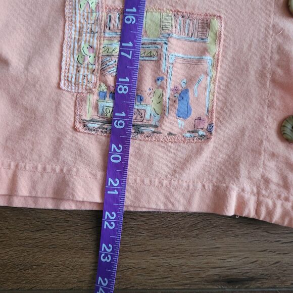 Onque Casuals Shirt Womens M Button Down Orange Flowers Vintage Cotton - Picture 10 of 11